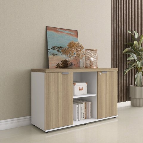 Armário para Escritório 2 Portas com Chave 121,5cm Linha PE40 Branco