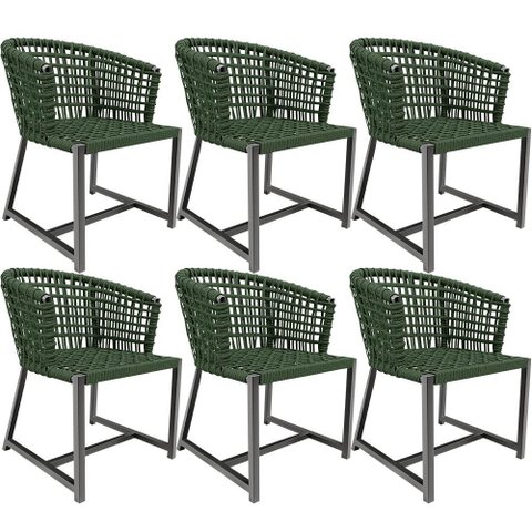 Kit 06 Cadeiras Decorativas Para Área Gourmet Cozinha Corda Náutica Belize D04 Verde - Lyam Decor