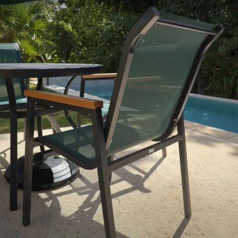 Poltrona Cadeira com Braço Madeira Nossa Kasa Móveis Área Externa Jantar Piscina Verde