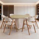 Ver imagem 2 de Mesa de Jantar 6 Lugares Orgânica Tampo com Vidro 136cm Lavie D05 Off White Dourado - Lyam Decor