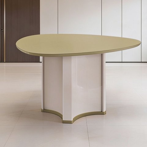 Mesa de Jantar 6 Lugares Orgânica Tampo com Vidro 136cm Lavie D05 Off White Dourado - Lyam Decor