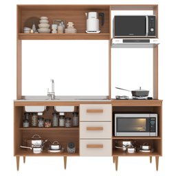Cozinha Compacta Celine 4 Portas 3 Gavetas Ripado Freijó/off White - J Carvalho Marrom - 3