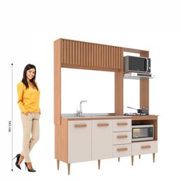 Cozinha Compacta Celine 4 Portas 3 Gavetas Ripado Freijó/off White - J Carvalho Marrom - 4