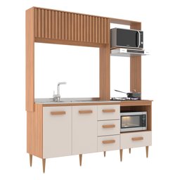 Cozinha Compacta Celine 4 Portas 3 Gavetas Ripado Freijó/off White - J Carvalho Marrom - 2