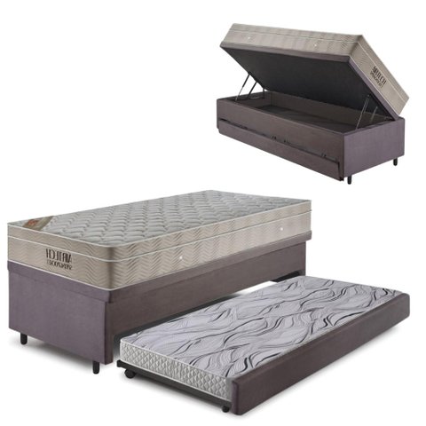 Bicama Box Baú 88x188 Suede Cinza com Colchão Airtech Ortobom
