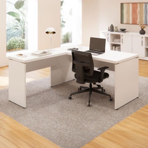 Mesa de Escritório em L F5 Office Moderno MDP 150cm Branco F5 Office