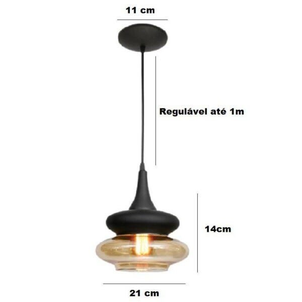 Luminária Pendente Vidro Âmbar 14cm x 21cm E27 Florença - 3