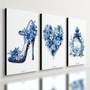 Ver imagem 1 de Kit 3 Quadro Decorativo Mulher Menina Azul Quarto Perfume Qualidade Premium 28x20cm