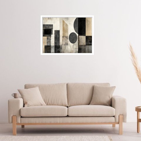 Quadro Decorativo Preto Bege Abstrato - 50x70cm:moldura Preta