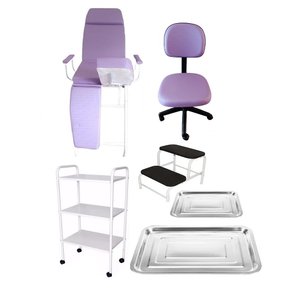 Kit Cadeira Podologia 5 Posições Carrinho Mocho Escada Bandejas Fiscomed Kit Podologia