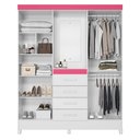 Ver imagem 3 de Guarda Roupa Solteiro Capelinha Atenas Branco Rosa Flex com Espelho com Penteadeira Camarim Multiuso