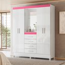 Ver imagem 6 de Guarda Roupa Solteiro Capelinha Atenas Branco Rosa Flex com Espelho com Penteadeira Camarim Multiuso
