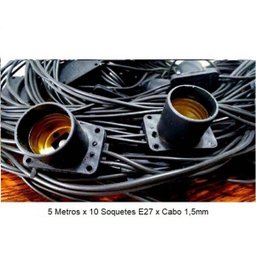 Varal de Luz 5m com 10 Soquetes E27 Preto - 2