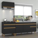 Ver imagem 3 de Armário de Cozinha Compacta 220cm Veneza Multimóveis V2074 Preto/Dourado