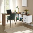 Ver imagem 2 de Escrivaninha Mesa de Estudos de Canto 3 Gavetas Branco/rustic Lisboa Madesa