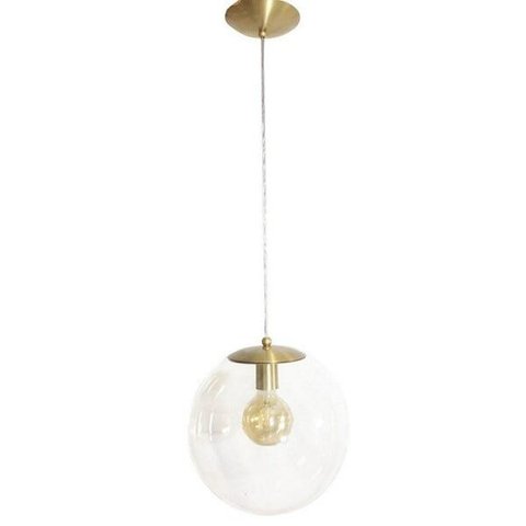 Pendente Redondo Esfera 20cm Dourado e Vidro Cristal Madelustre