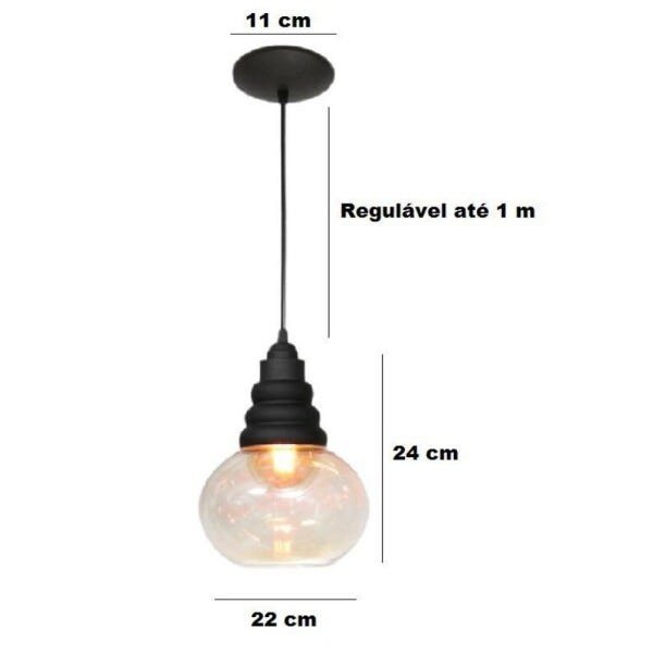 Luminária Pendente Vidro Âmbar 24cm x 22cm E27 Modena - 3