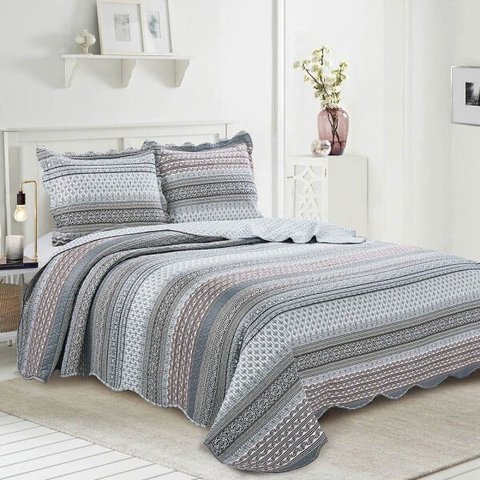 Colcha Patchwork - King Size - Dupla Face - com Porta Travesseiros - Lazare - Camesa