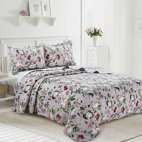 Colcha Patchwork - King Size - Dupla Face - com Porta Travesseiros - Pigale - Camesa