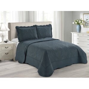 Colcha Matelassê - Antique - Solteiro - com Porta Travesseiro - Marinho - Camesa