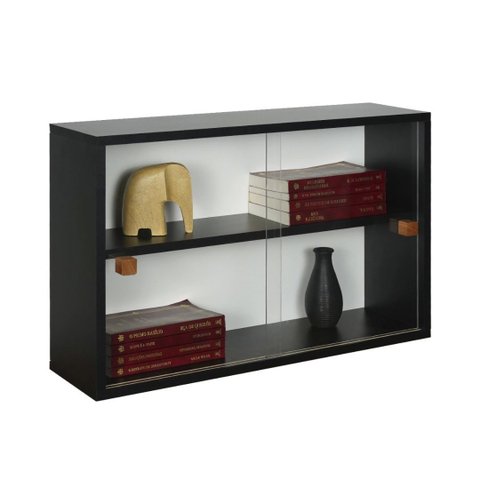 Armário Kit 64x18 Preto com Portas de Acrílico e Prateleira Puxador Natural