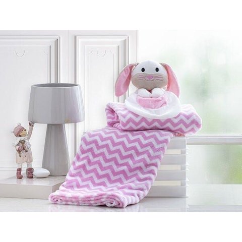 Manta para Bebê - com Naninha - 1,00x0,75m - Coelhinha Rosa - Corttex
