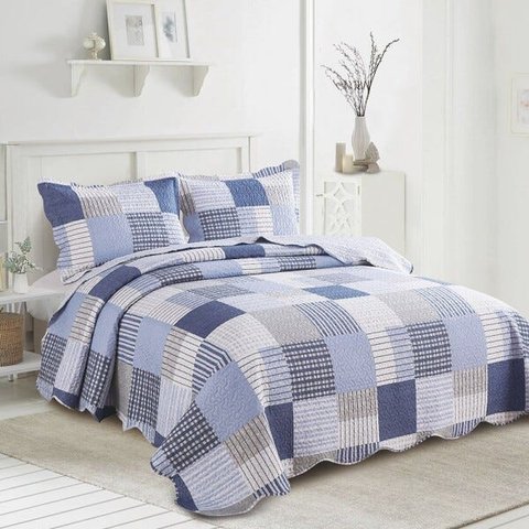 Colcha Patchwork - Casal - Dupla Face - com Porta Travesseiros - Vivano - Camesa
