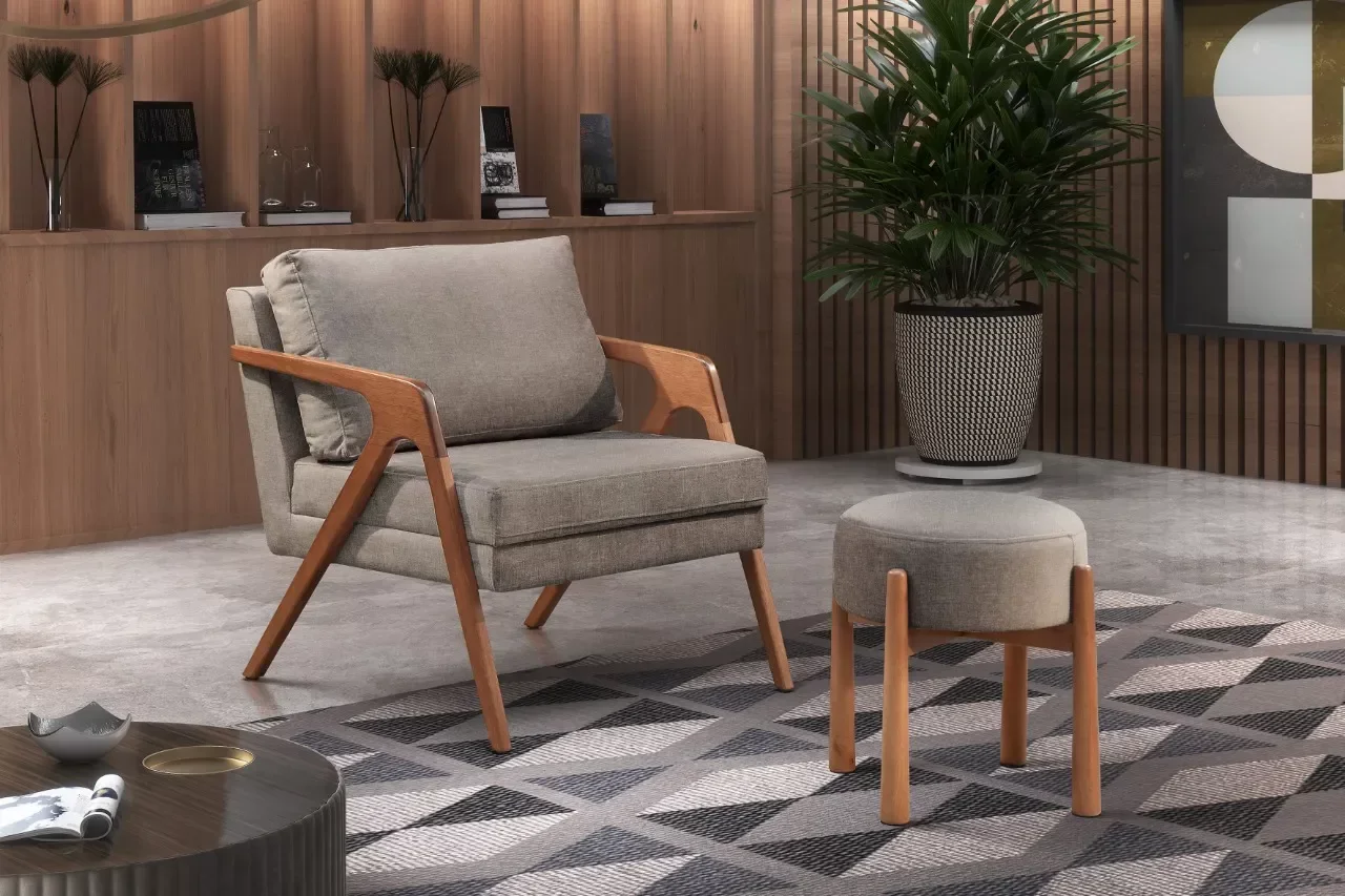 Ver imagem 2 de Poltrona Mona Luxo Madeira Maciça Tecido Linho:linho Cinza Claro