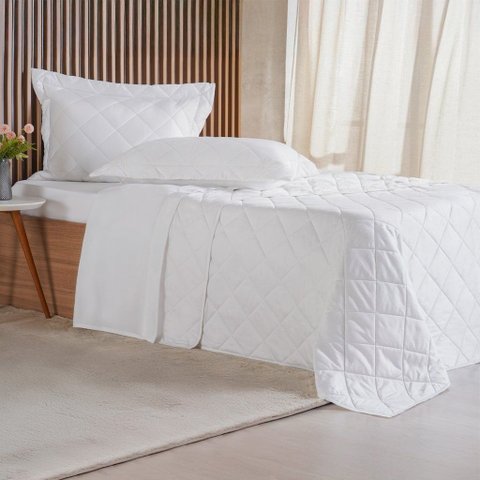 Kit Colcha Casal 3 Pçs Ricamo 300 Fios 100% Algodão 220x240cm Branco