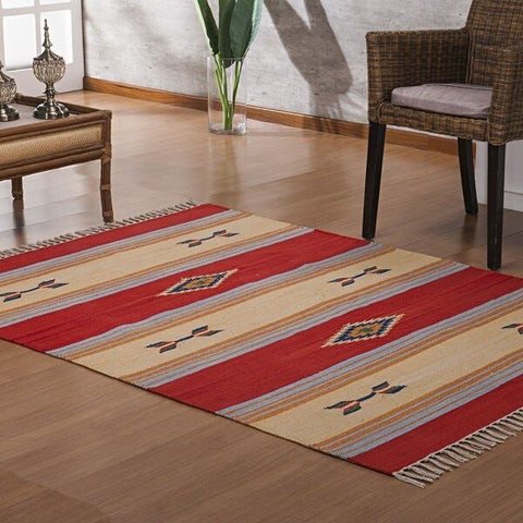 Tapete Kilim - 1,00m X 1,40m - 100% Algodão - Desenho 007 - Niazitex