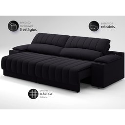 Sofá com Porta Copos e Carregador USB Retrátil e Reclinável Murano 2,00m Velosuede Preto - - 5