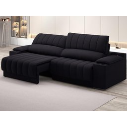 Sofá com Porta Copos e Carregador USB Retrátil e Reclinável Murano 2,00m Velosuede Preto - - 1