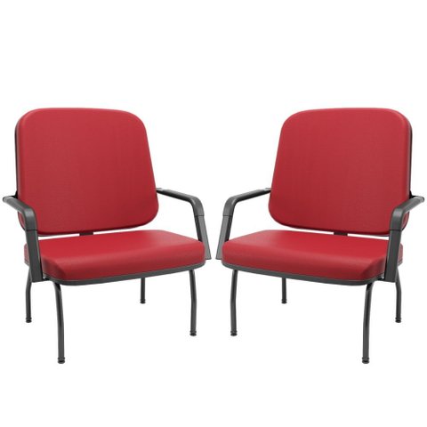 Kit 02 Cadeiras de Escritório Recepção com Braço Fixa Preta Magno P03 Vinil Vermelho - Lyam Decor