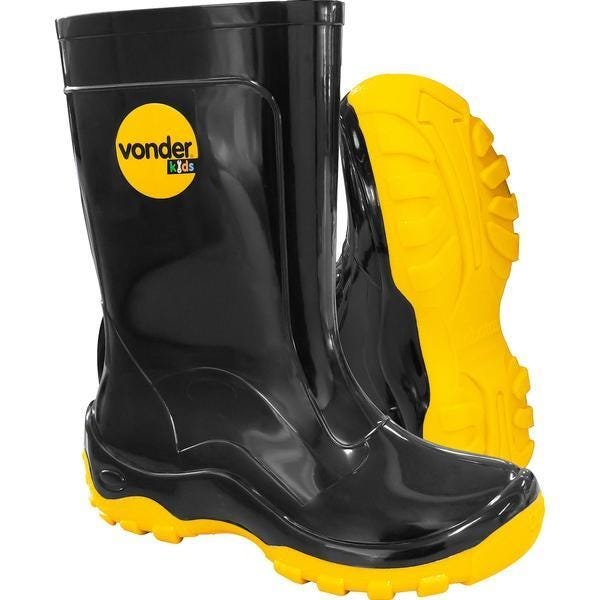 Bota Infantil Preta e Amarela Pvc com Forro Tam. 32/33 Vonder - 1