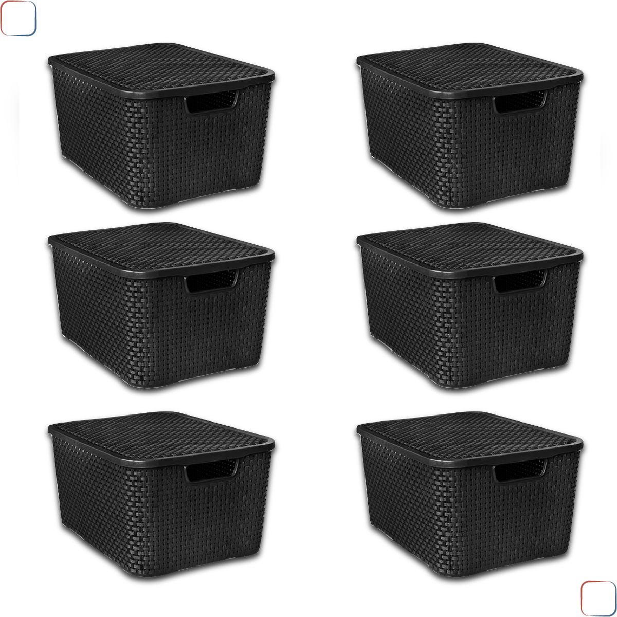 Kit 6 Caixas Organizadoras Rattan 20 Litros Empilhável Preta - Cesto Organizador 20l - 1