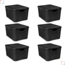 Ver imagem 1 de Kit 6 Caixas Organizadoras Rattan 20 Litros Empilhável Preta - Cesto Organizador 20l