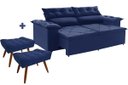 Ver imagem 1 de Sofá Compact 200 Cm com Molas Espirais Azul Retrátil e Reclinável com mais 2 Puffs com Pés Palito