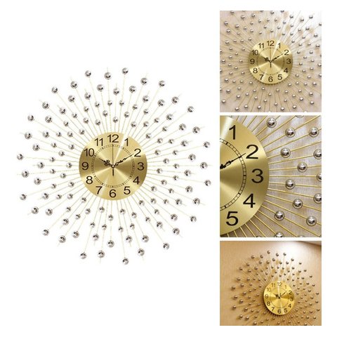 Relógio De Parede Dourado Luxuoso Design Europeu Metal 70cm