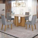 Ver imagem 1 de Mesa de Jantar Dora 120x80 Vidro 25mm Cinamomo Off White com Kit 4 Cadeiras Linho Prata- Valdemó