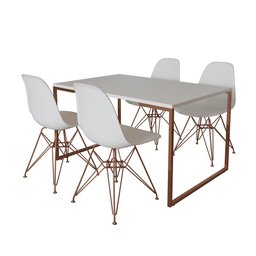 Mesa Industrial Base Ferro Cobre 137x90 Tampo Branco 4 Cadeiras Eiffel Ferro Cobre Assento Branco - 2