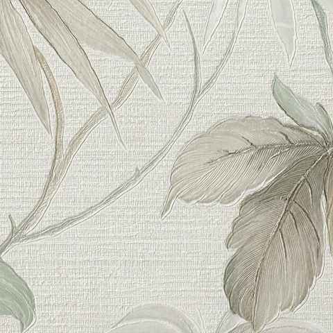 Papel de Parede Vinílico Folhas Verde Sálvia e Bege - Coleção Poet Chart 5