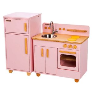 Jogo de Cozinha Infantil Rosa com Bancada e Geladeira