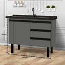 Ver imagem 5 de Gabinete de Cozinha 3 Gavetas Armário de Pia 1 Porta 114cm: Cinza Fosco