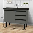 Ver imagem 5 de Gabinete de Cozinha 3 Gavetas Armário de Pia 1 Porta 114cm: Cinza Fosco