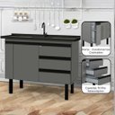 Ver imagem 2 de Gabinete de Cozinha 3 Gavetas Armário de Pia 1 Porta 114cm: Cinza Fosco