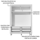 Ver imagem 7 de Guarda-roupa Solteiro Madesa Dallas Plus 2 Portas de Correr Espelho, 4 Gavetas e Pés - Branco/