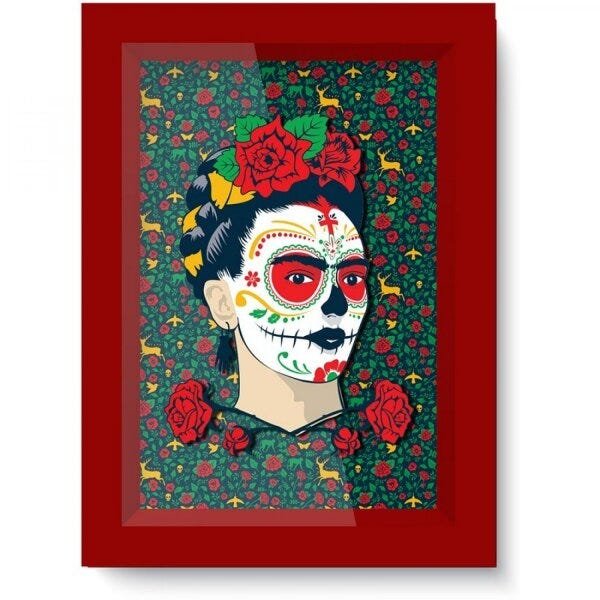 Quadro Frida Kahlo Face And Flowers 26cmx33,7cm Urban - 1