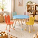 Ver imagem 1 de Conjunto Coelho Mesa 4 Cadeiras Infantil Pintura PU:Colorido