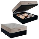 Ver imagem 1 de Cama Box Baú Casal Sintético Cremil + Colchão Molas Ensacadas Airprime 138x188x65cm Preto