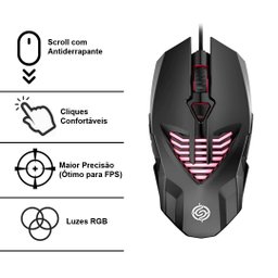 Mouse Gamer K-snake Q1 Usb Óptico Rgb Led com Fio 3200 Dpi - 5